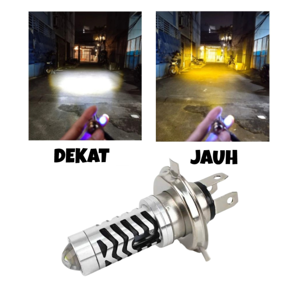 [BESAR 3 KAKI] BOLA LAMPU / BOHLAM DEPAN H4 LED LASER DEKAT PUTIH JAUH KUNING VERZA - VIXION NEW / L