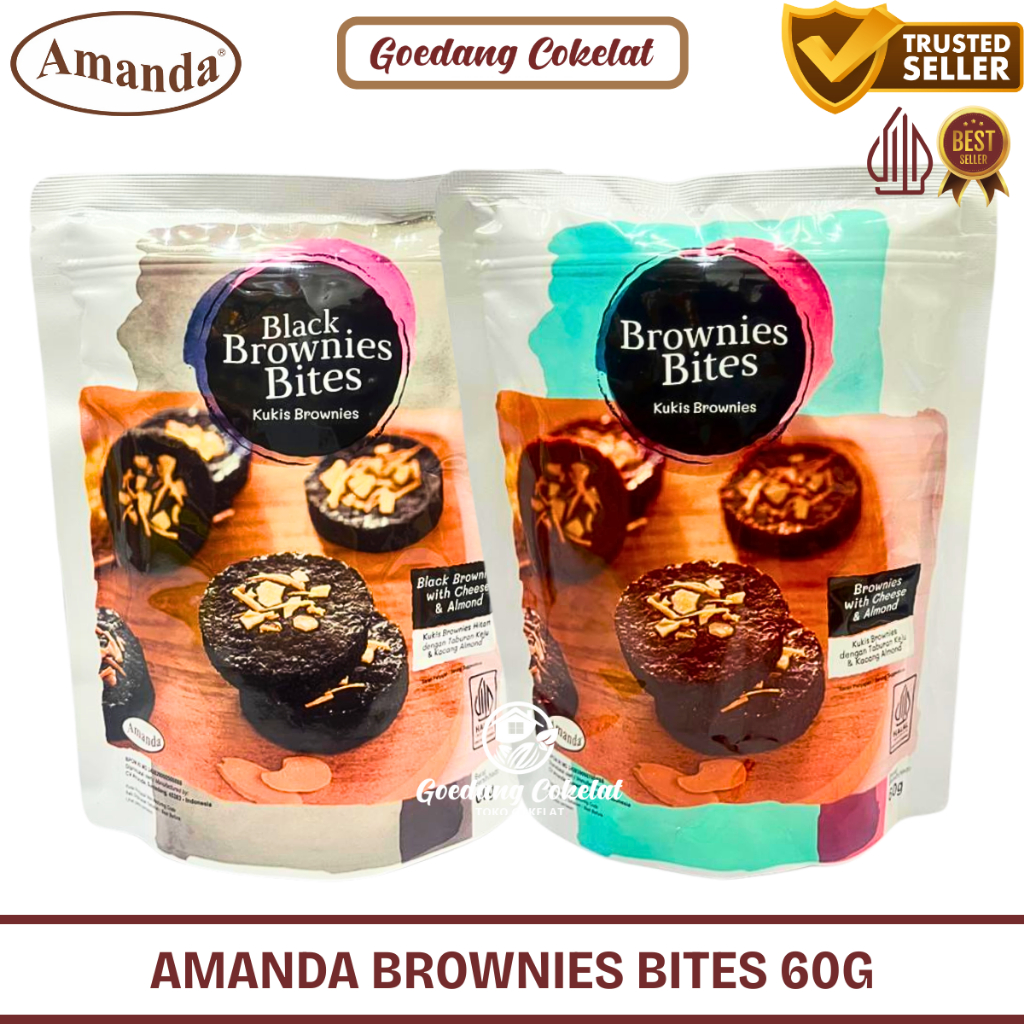 Amanda Brownies Bites 60g - Kue Kering Brownies Panggang Crispy Coklat Keju Almond Oleh Oleh Bandung