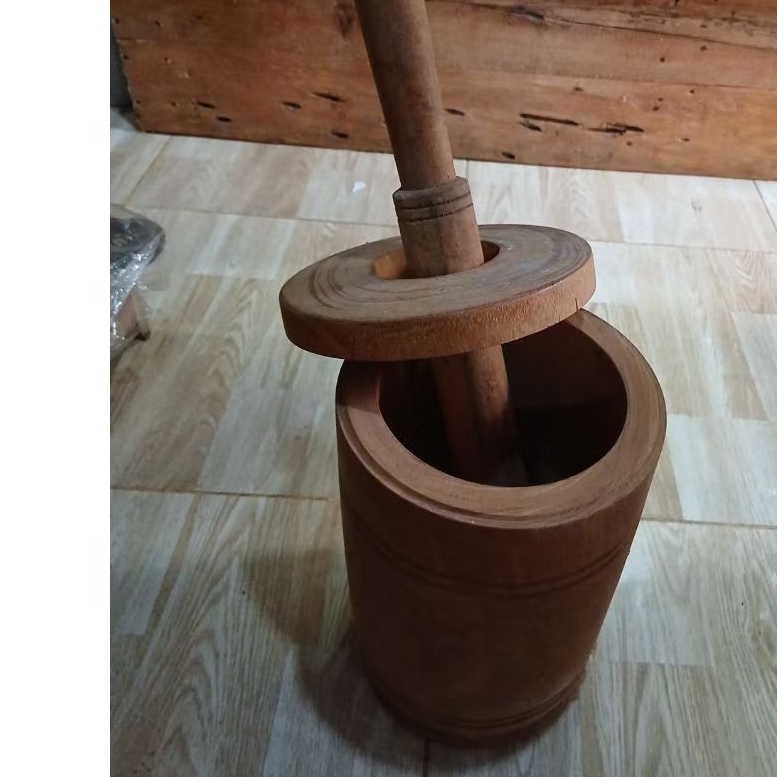 lumpang kayu nangka asli satu set diameter 19 cm