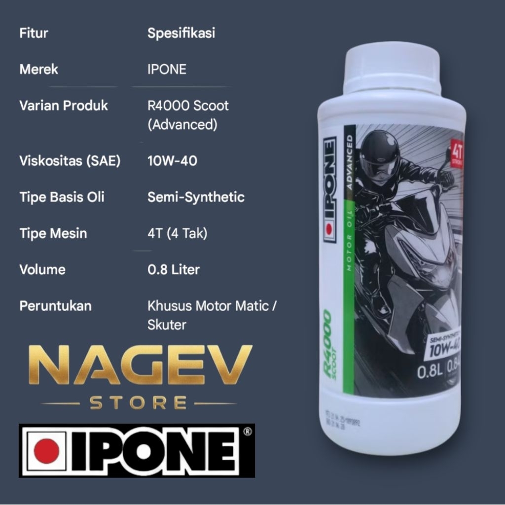 Oli Ipone R4000 10w30 0,8 L & 10w40 0,8 L Oli Motor Matic