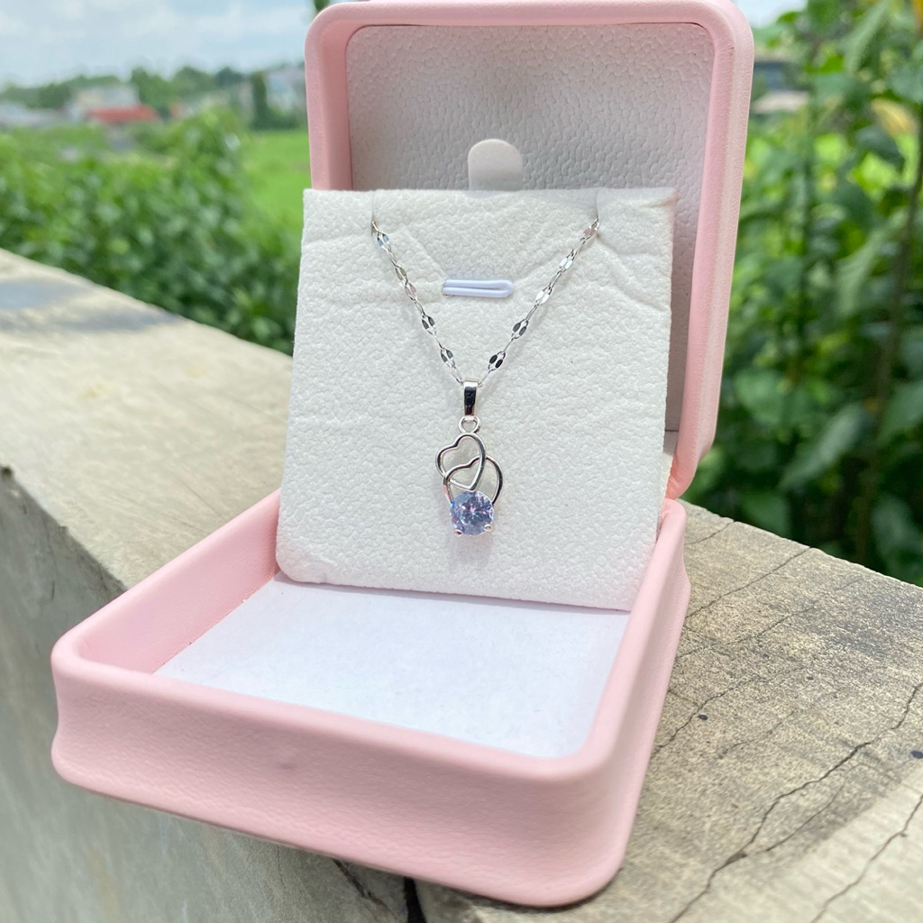 Kalung Pecah Kopi wanita liontin double Love permata titanium Silver anti karat