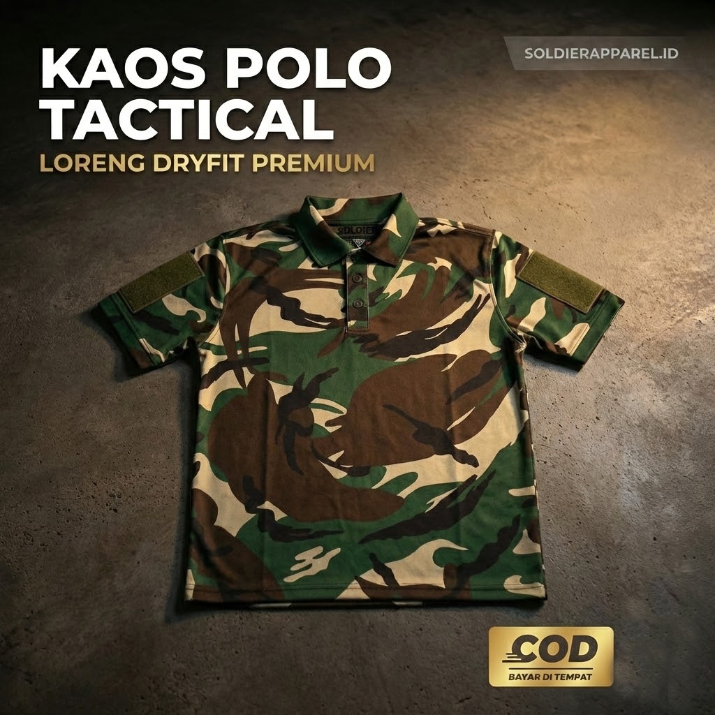 Kaos Polo Tactical Loreng Dryfit | Terrain Camo Series – Adem, Elastis, Bisa Custom Logo & Tulisan