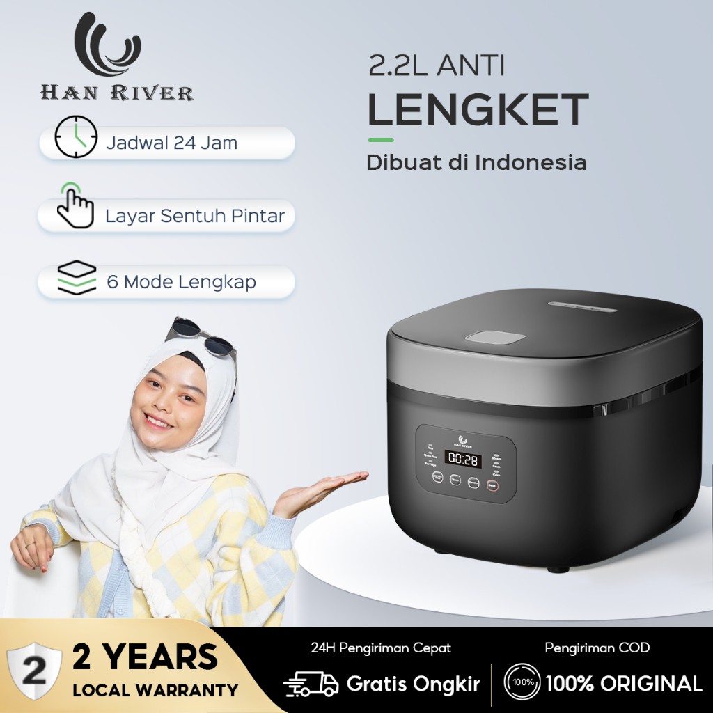 HAN RIVER Rice Cooker 2.2L Magic Com 6 Mode Masak/Anti Lengket Smart Touch Penanak Nasi Multifungsi