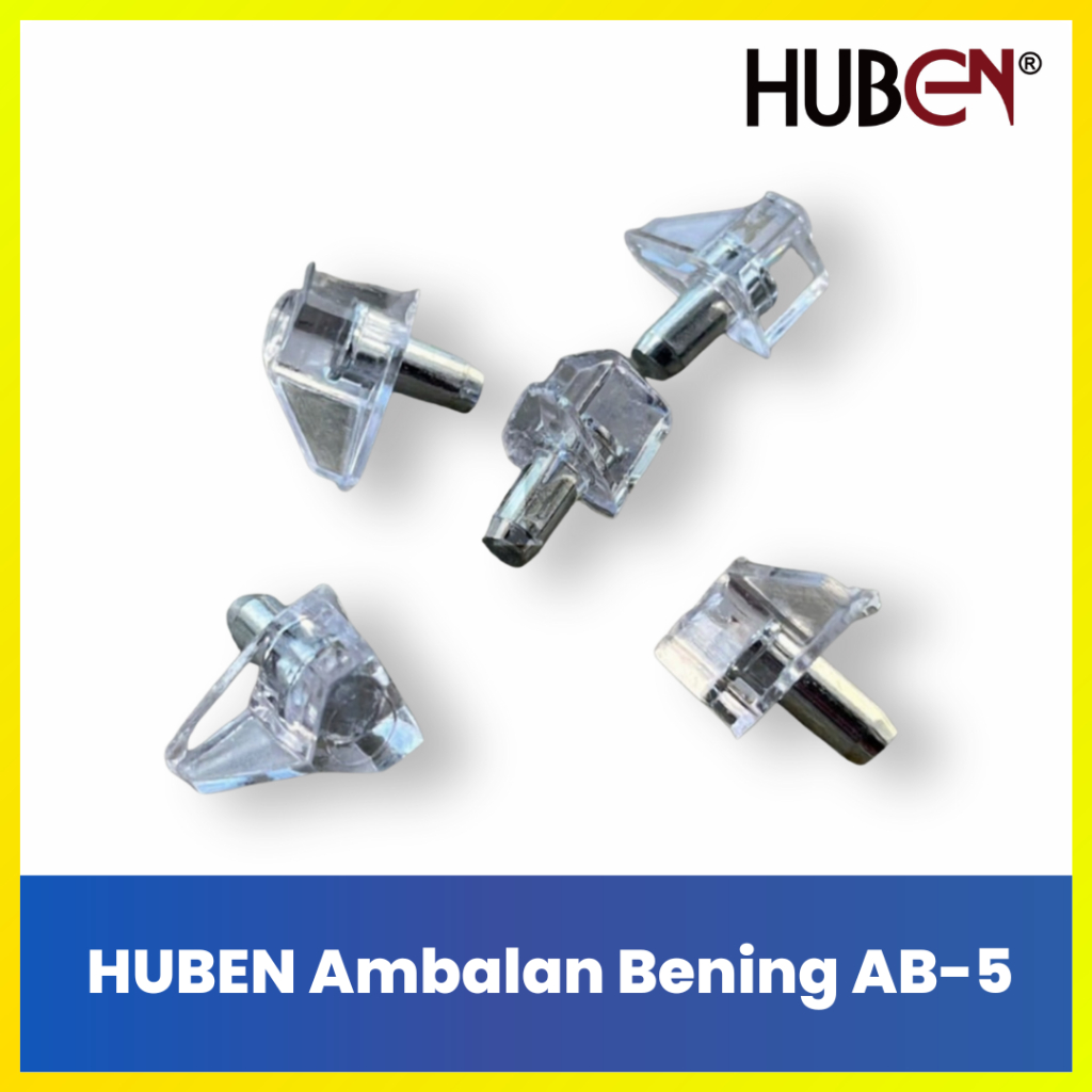Huben AB-5 Ambalan Bening Penyangga Sekat Lemari Rak Kaca - Pin Plastik Bening Murah [Paket 10 Pcs]