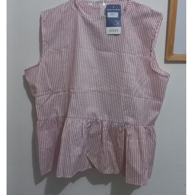 NEW Amora Vest Inner Peplum Inner Cardigan Inner Sleeveless Stripe Warna Pink