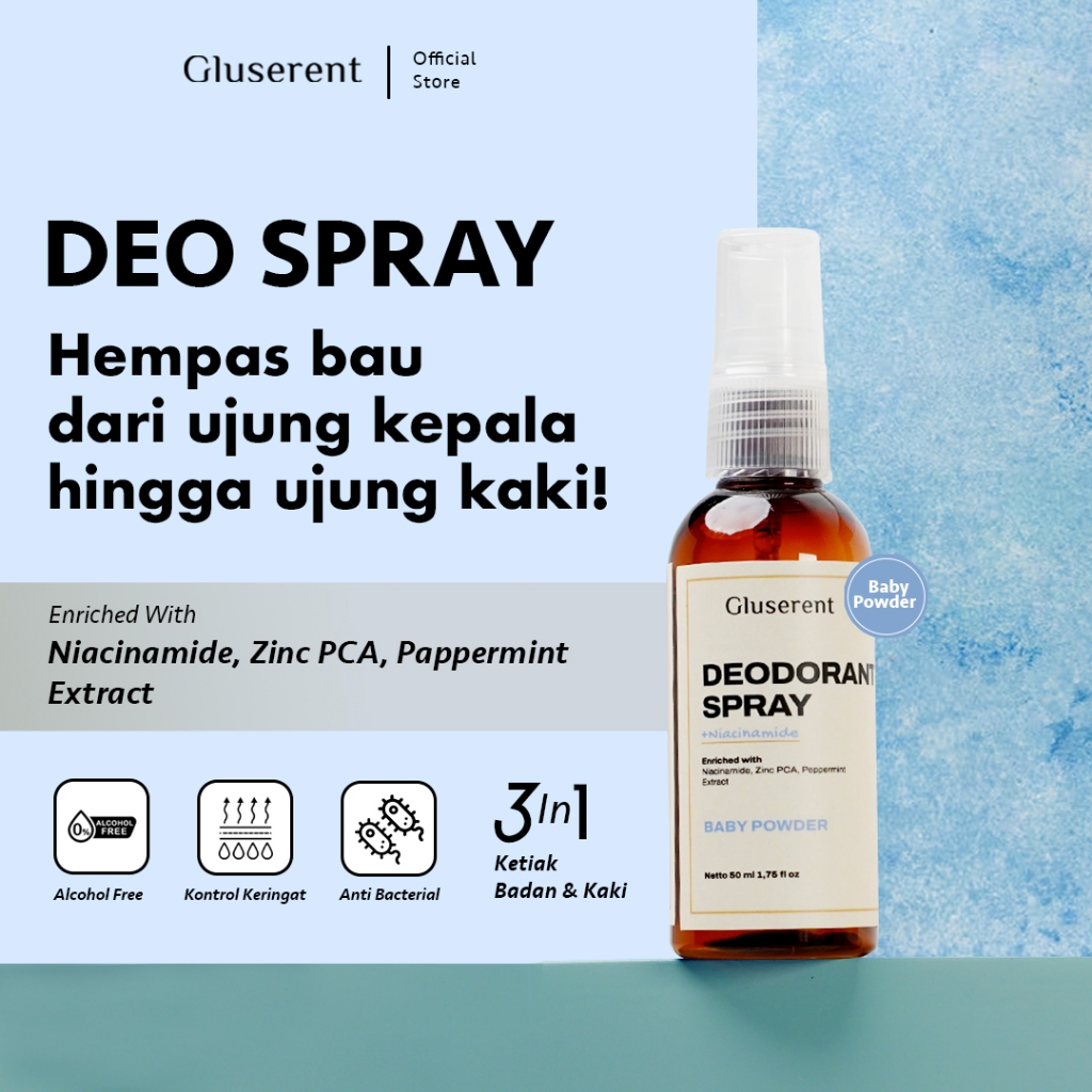 Gluserent Deodorant Spray Niacinamide[Baby Powder] Anti Bau Ketiak Badan & Kaki BPOM Aman Untuk Anak
