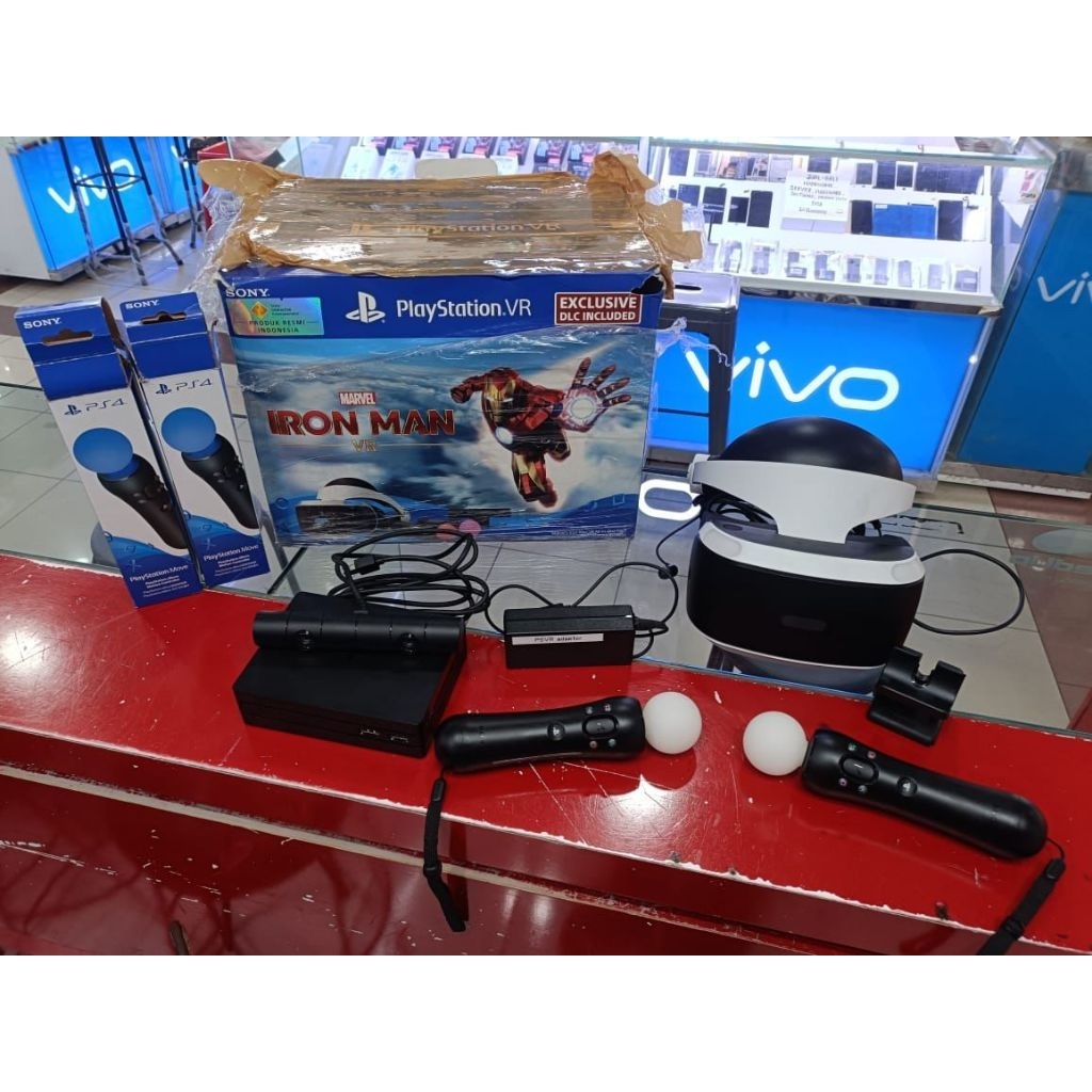 PSVR PS4 + PS Move Resmi Iron Man EditionKelengkapan fullset + PS MoveProsesor unit adaKabel kabel l