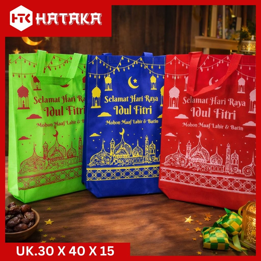 (10 PCS) Tas Lebaran JUMBO Goodie Bag Handle Idul Fitri Ukuran 30Cm X 40CM X 15 Cm
