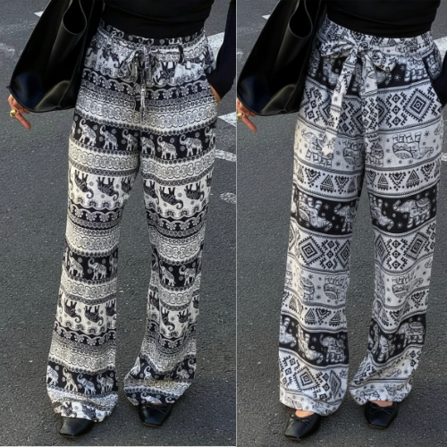 [PAKET 3 PCS] Celana Panjang  Rayon Premium Dingin Bahan Jatuh Kulot Unisex Motif Gajah Ootd Santai