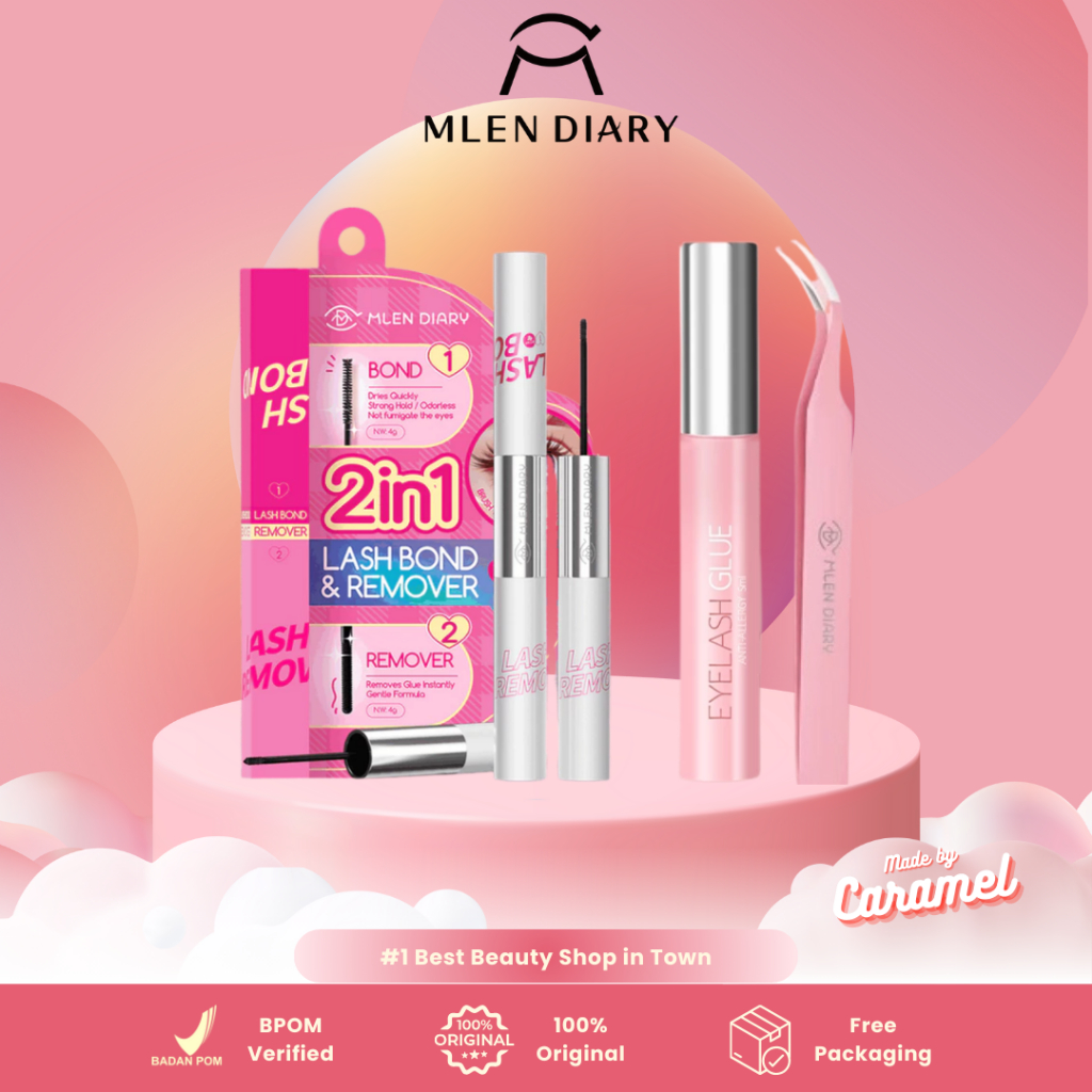 MLEN DIARY Kit 2in1 Lash Bond & Remover Glue Tweezer Pinset - Fake Lash Remover Lem Bulu Mata Palsu