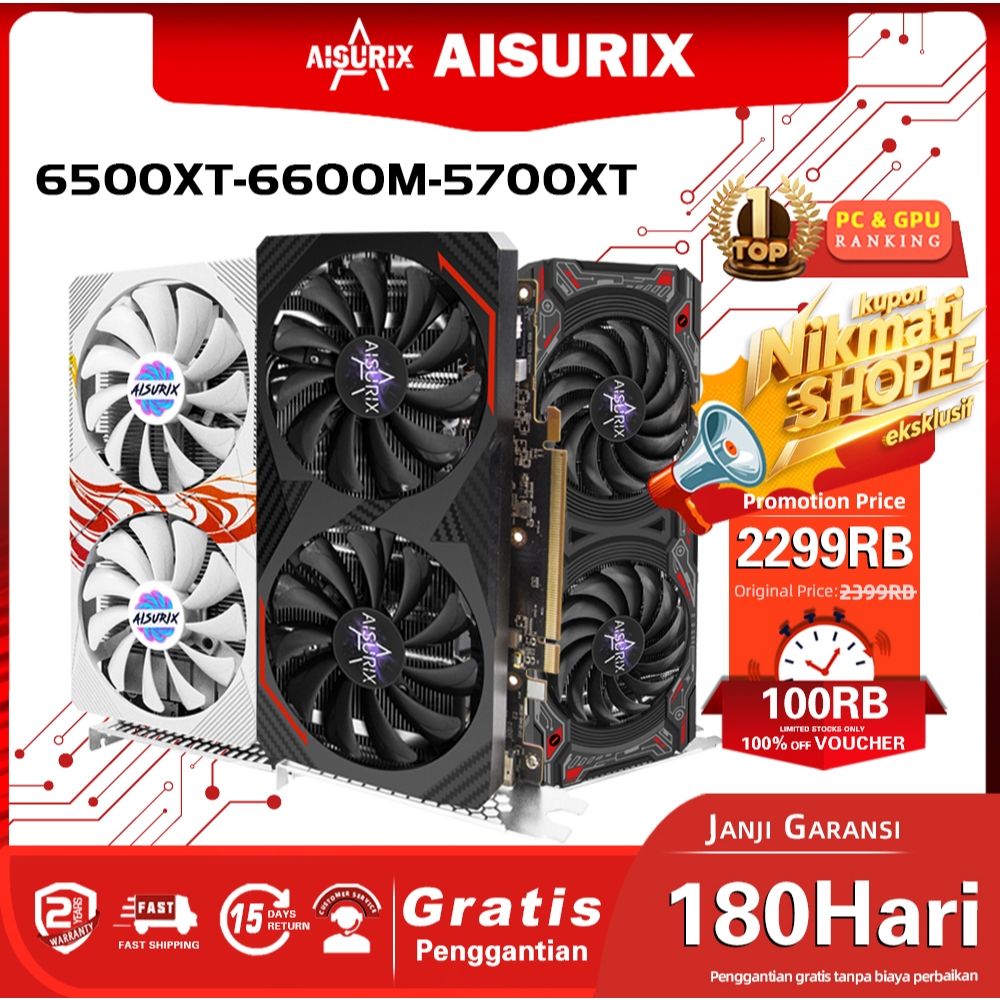 AISURIX RX5700XT 8GB RX6500XT 4GB RX6600M 8GB RX 5500 8GB GDDR6 AMD VGA Card 128-bit 1408SP HDMI New