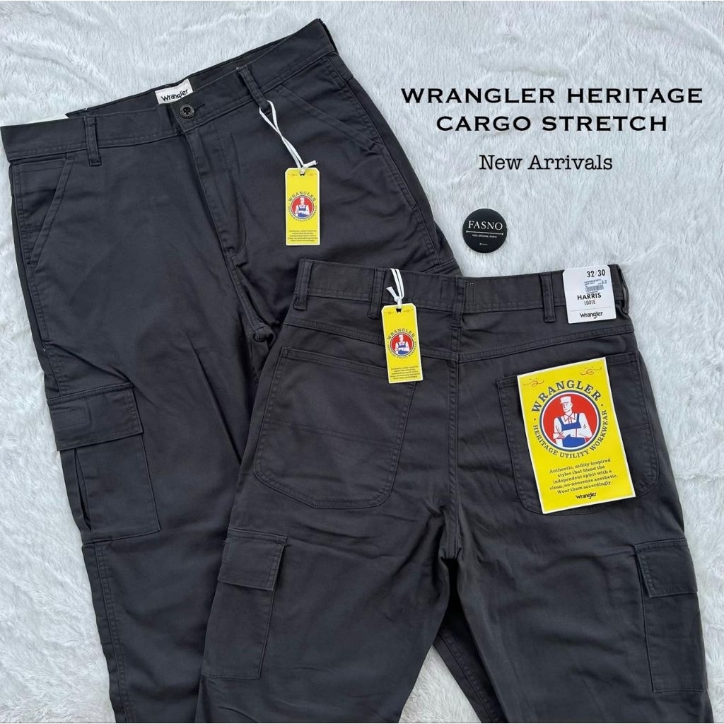 [NEW & ORIGINAL] ORIGINAL Wrangler Heritage CARGO Harris Long Pants,"STRETCH". • Dark Grey C03P25
