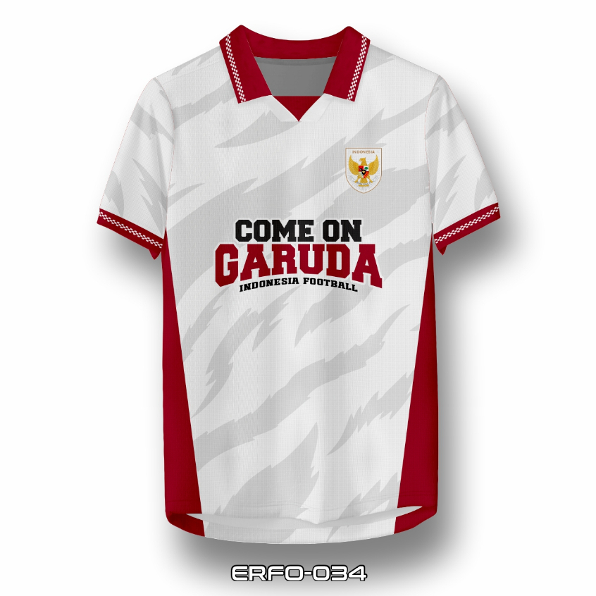 Jersey Timnas Indonesia Motif Cakar Garuda ERFO-34 | Baju Bola Pria Putih Merah