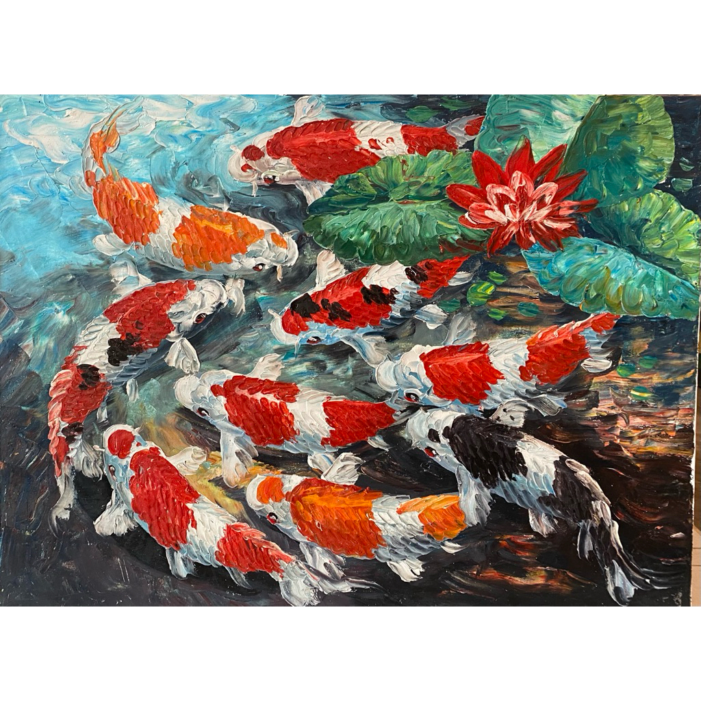 Lukisan Ikan Koi 9 Pallet, Ukuran 60 x 80, lukisan asli buatan tangan