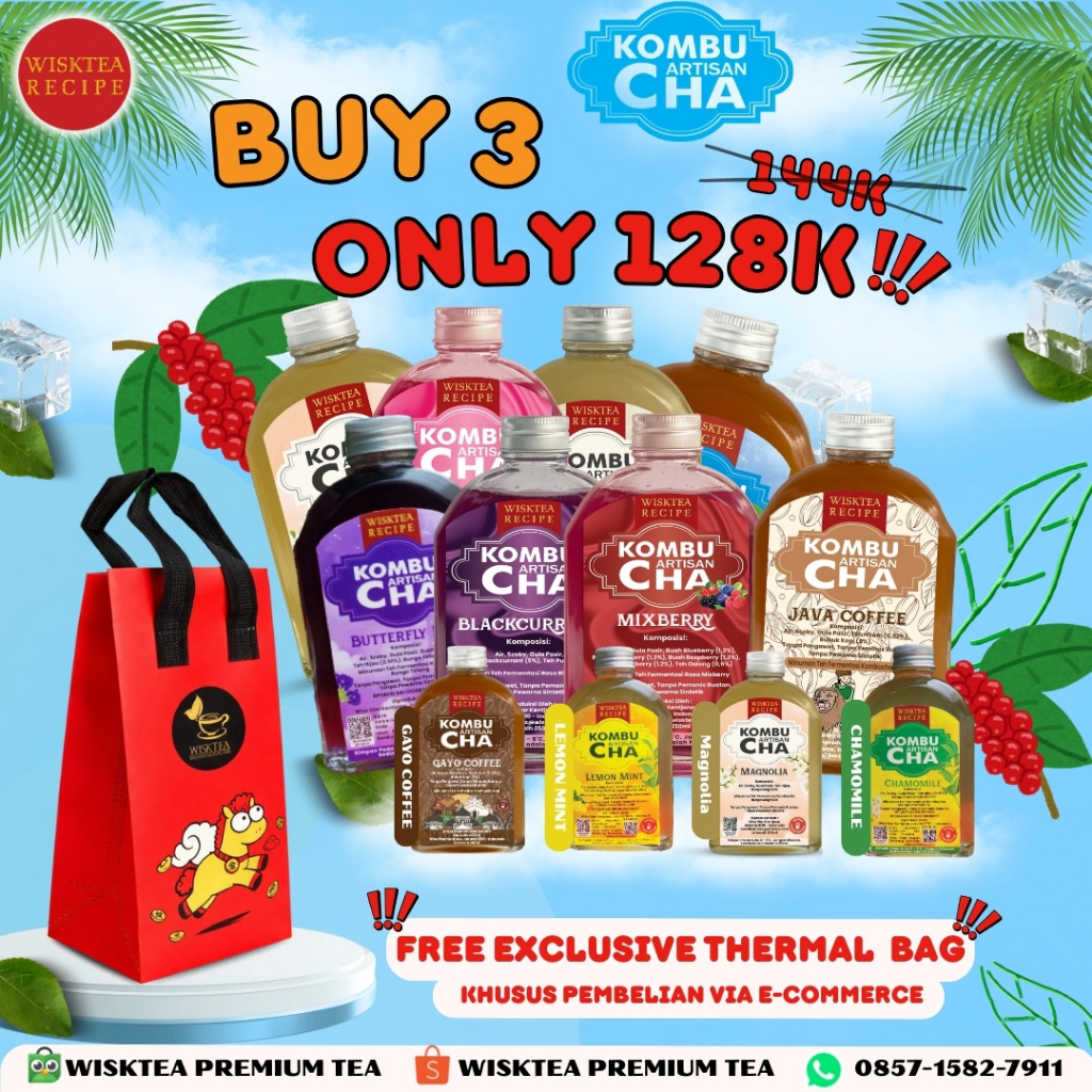 WiskTea Artisan Kombucha Paket Spesial | Beli 3 Botol Harga Spesial