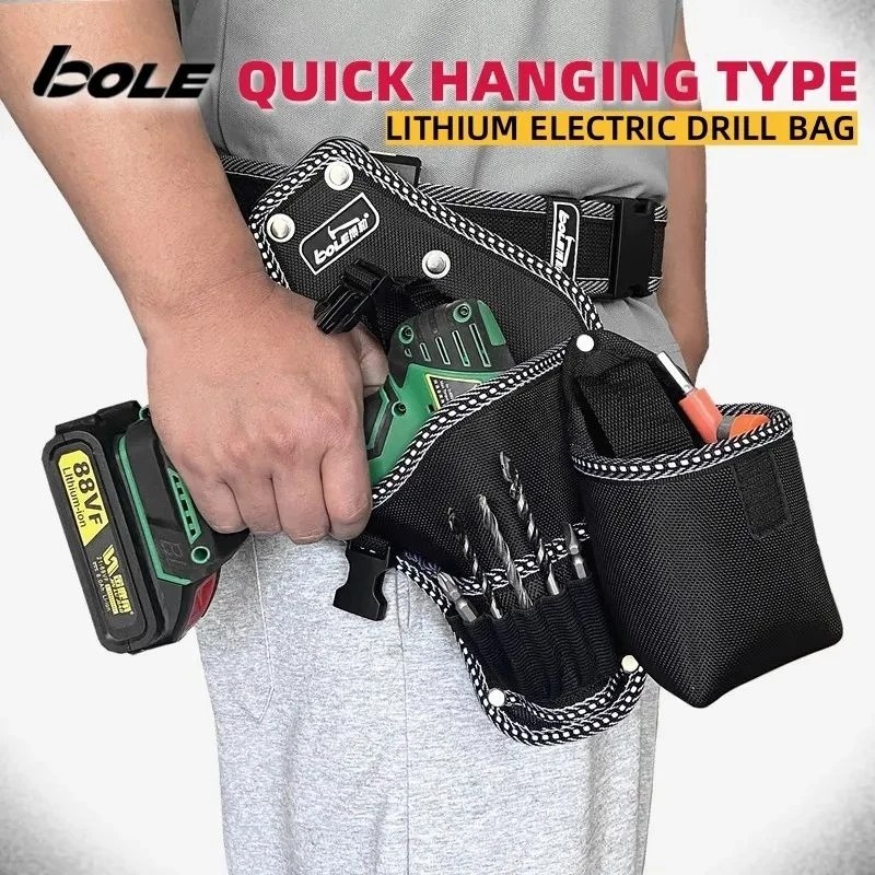 Tas Pinggang Bor Listrik Premium – Tool Belt Bor Cordless Quick Hanging Multifungsi + Kantong Mata B