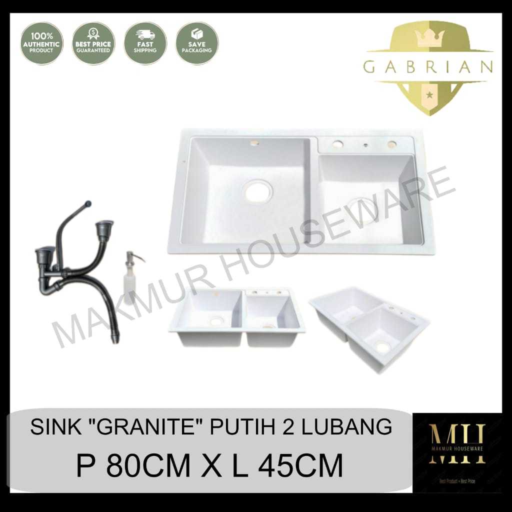 KITCHEN SINK GRANIT PUTIH 2 LUBANG 80CM X 45CM - SINK CUCKITCHEN SINK GRANIT PUTIH 80CM X 45CM - SIN