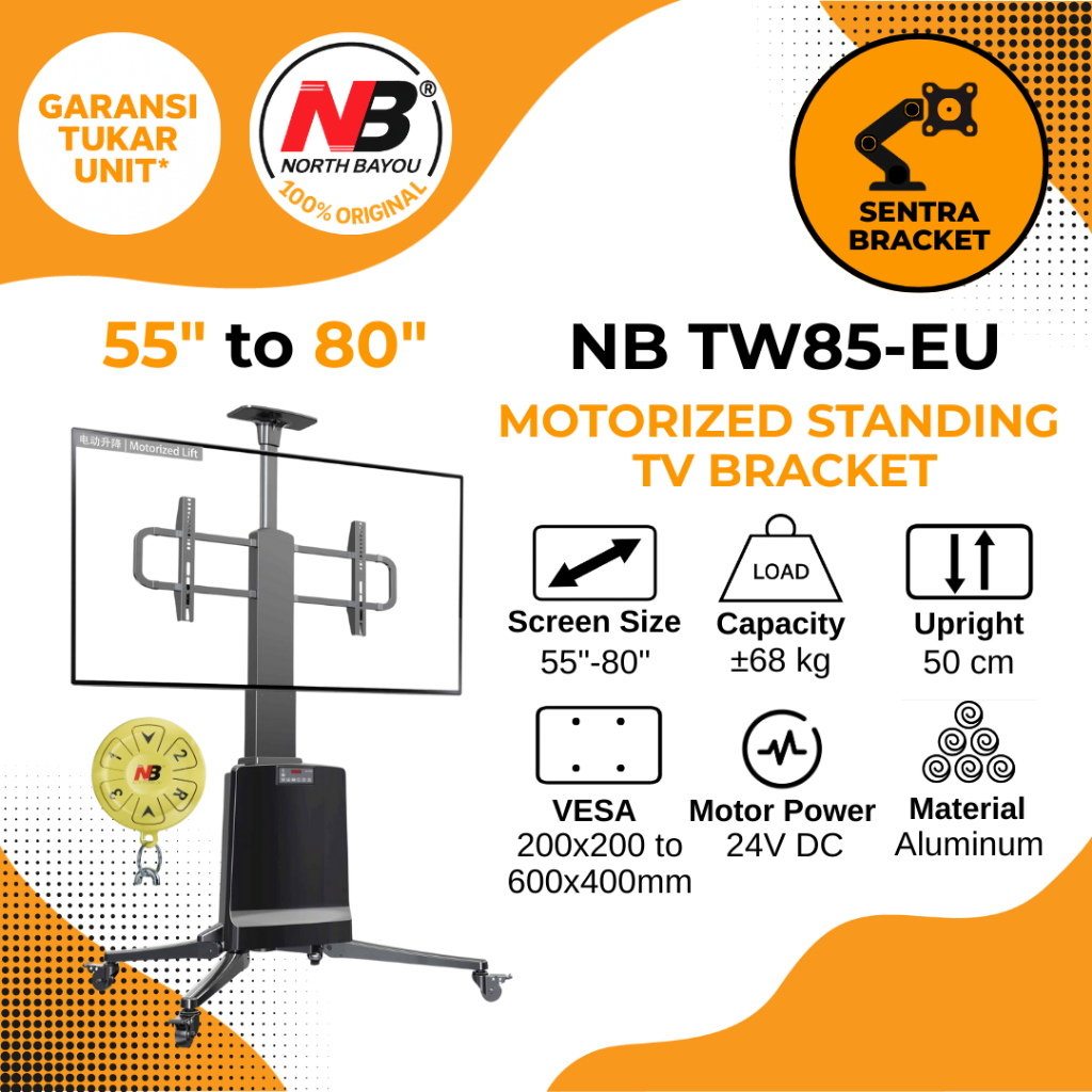 North Bayou NB TW85-EU Motorized Standing Bracket 55 to 80 Inch untuk TV LED OLED Display Interaktif