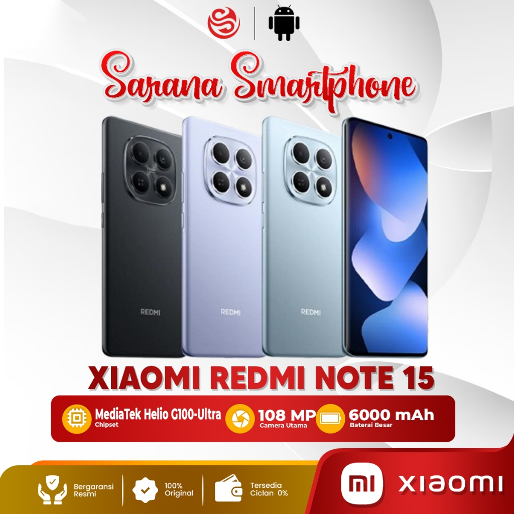 Xiaomi Redmi Note 15 4G 8/128GB 8/256GB HP Android 108MP AI Camera 6000mAh Original Garansi Resmi