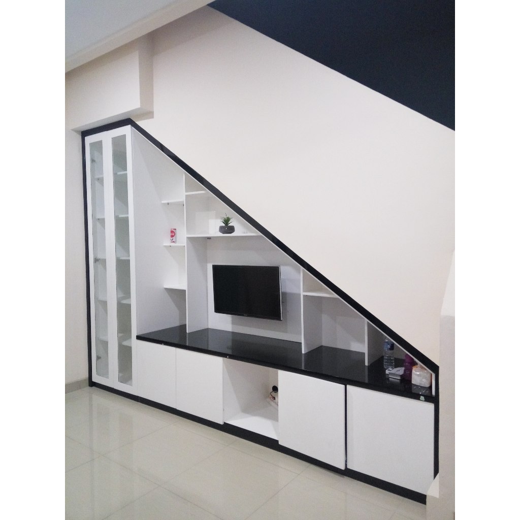 Lemari Rak Bawah Tangga Custom Finishing HPL
