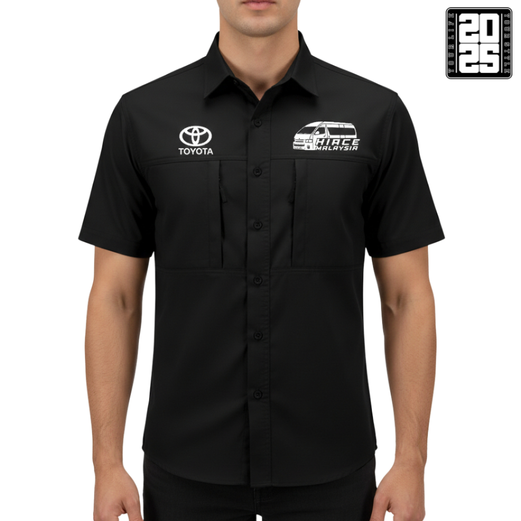 Kemeja Tactical TOYOTA HIACE MALAYSIA Bordil Lengan Pendek / Baju Kemeja HItam Tactical Hiace