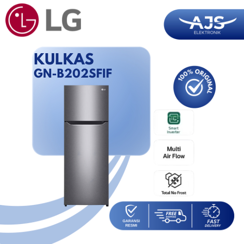 LG Kulkas 2 Pintu 202L Smart Inverter GN-B202SFIF Total No Frost Tanpa Bunga Es Garansi Resmi / 202 