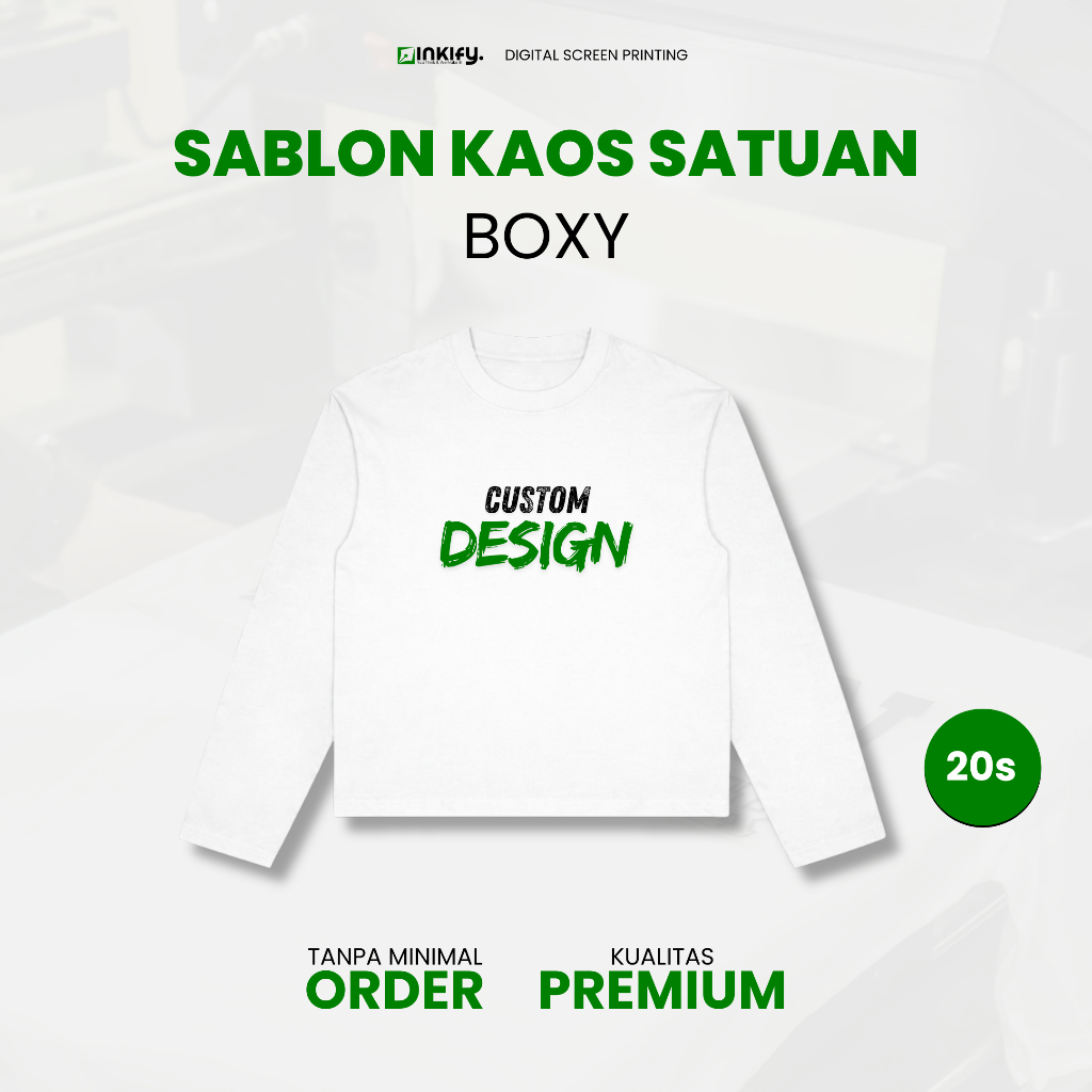 Kaos Boxy Custom Satuan 20s Sablon DTF