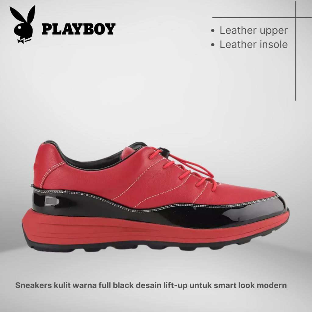 SEPATU PLAYBOY ORIGINAL Sneakers Kasual Pria Kulit Asli Merah PL64