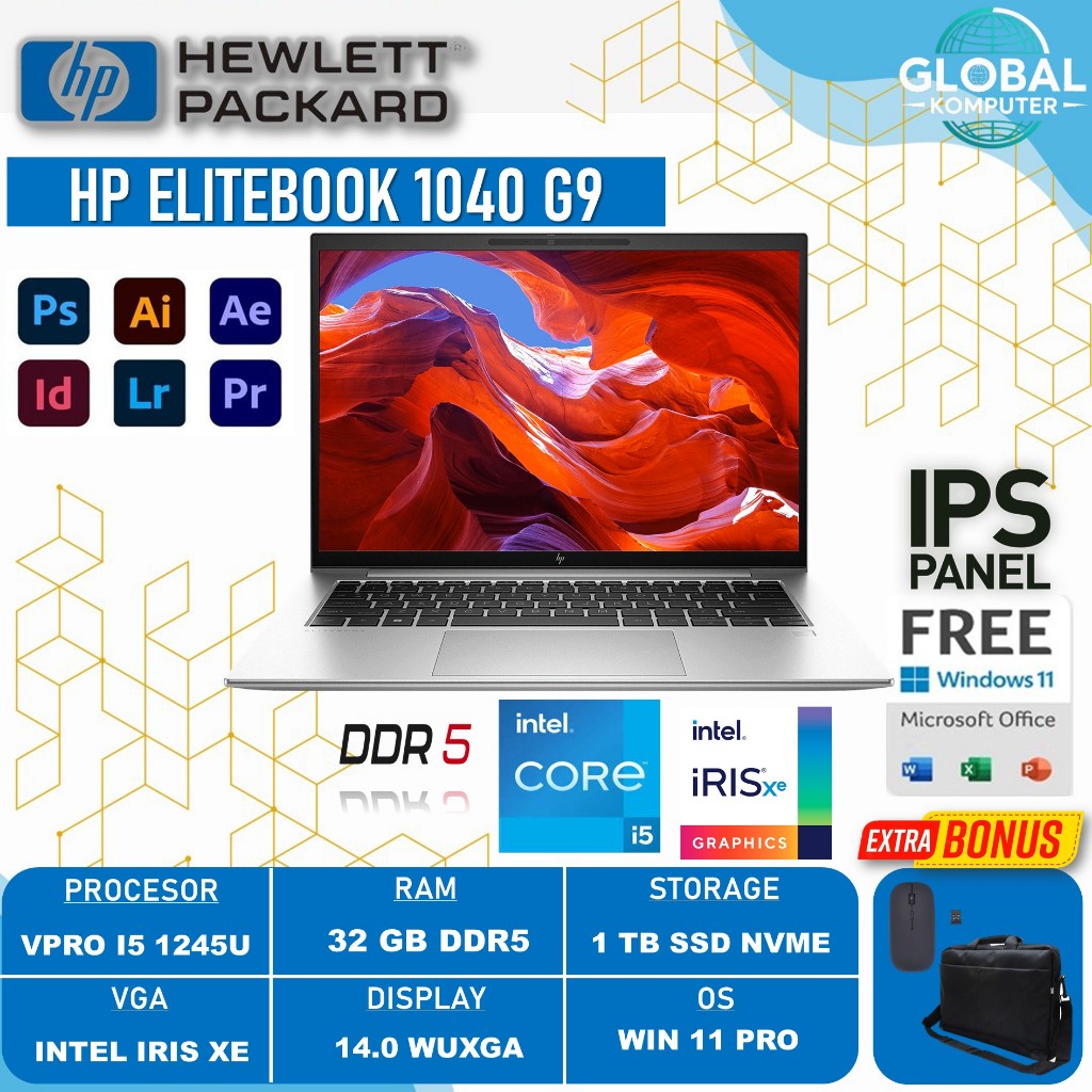 Laptop HP Elitebook 1040 G9 Intel Core i5 1245U RAM 32GB DDR5 1TB SSD Nvme Windows 11 Pro Original