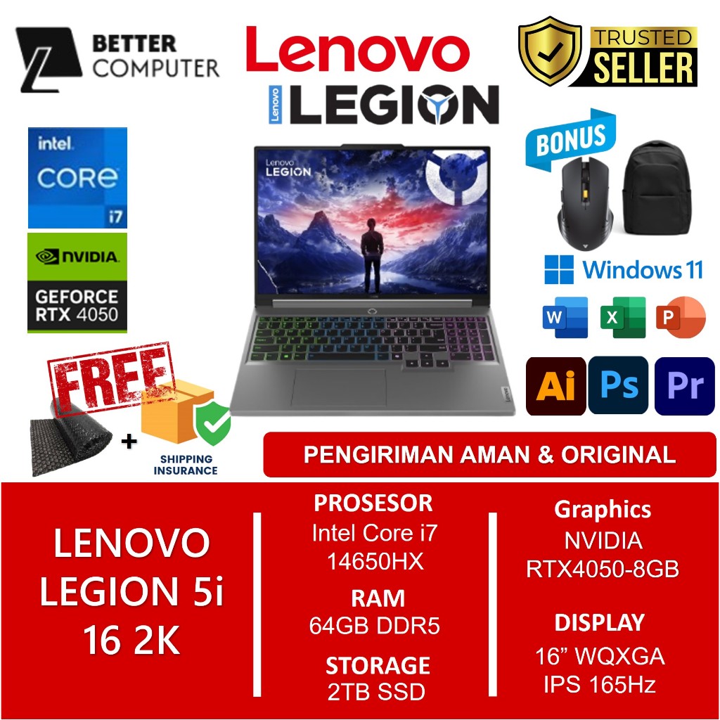Lenovo Legion 5i 16 RTX4050-8GB Intel Core i7 14650HX Gen14 16" WQXGA IPS 165Hz RGB Windows 11 Grey