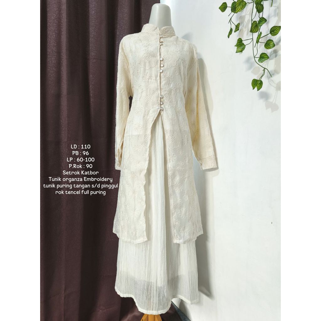 one set tunik katbor katun bordir organza Embroidery rok tencel/Setrok tunik katbor wanita katun bor