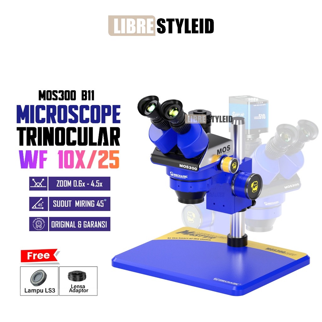 MECHANIC MOS 300-B11 Microscope Stereo Trinocular - Mikroskop Original MOS300-B11 Lensa adadtor keme
