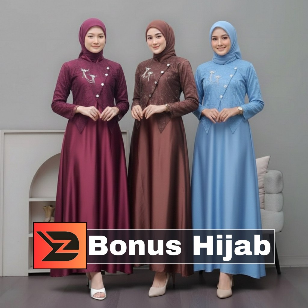 (GRATIS HIJAB) Gamis Modern Sahara Dress Brukat Kondangan Nikahan Kekinian Seragam Baju Gamis Lebara