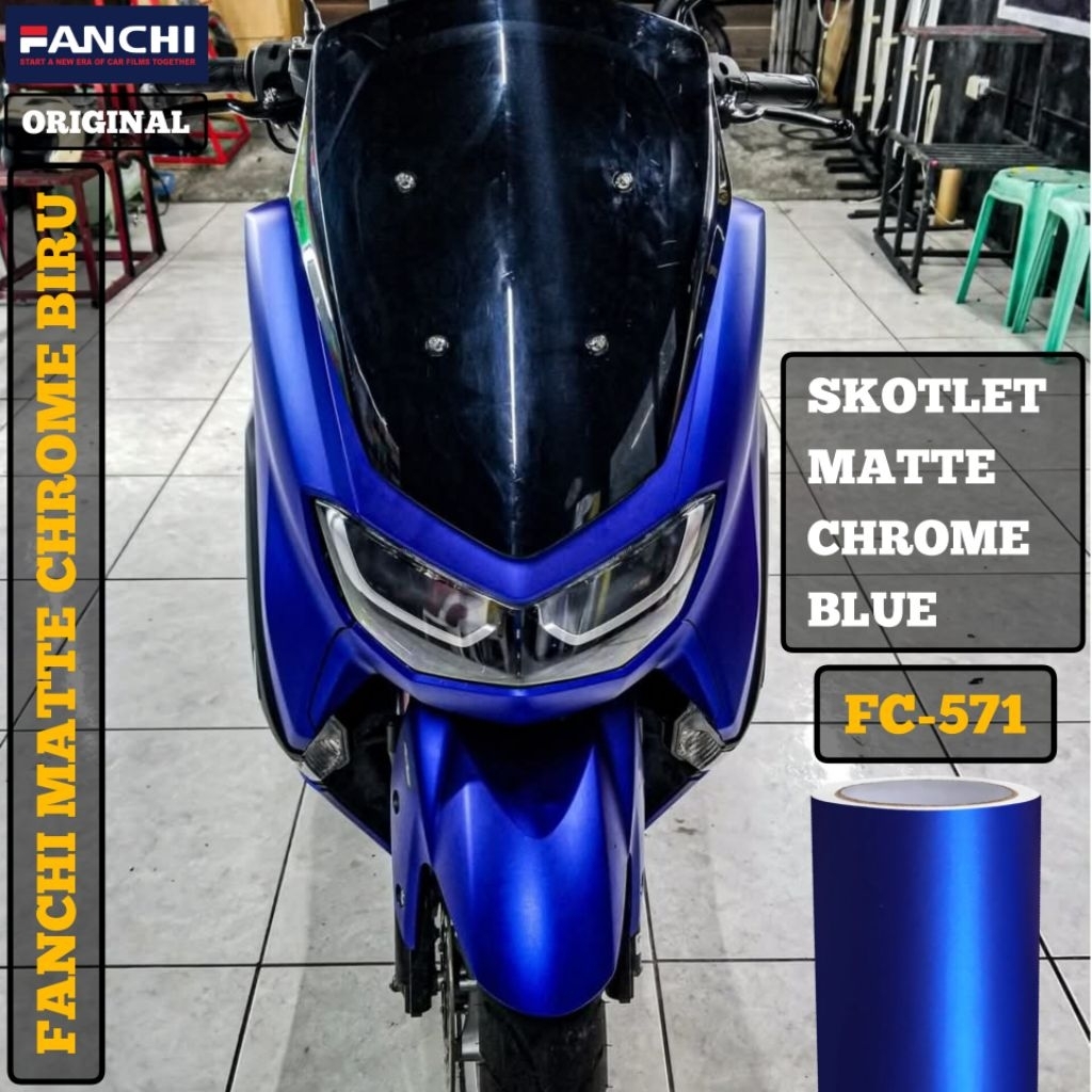 Sticker Skotlet Biru Tua Matte Chrome Premium Fanchi Original Stiker Motor Dark Blue Doff