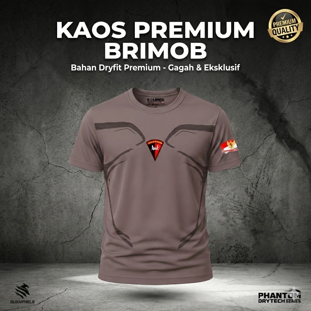 Kaos Olahraga Brimob Dryfit Premium – Phantom Drytech Series | Bahan Stretch Adem, Ringan