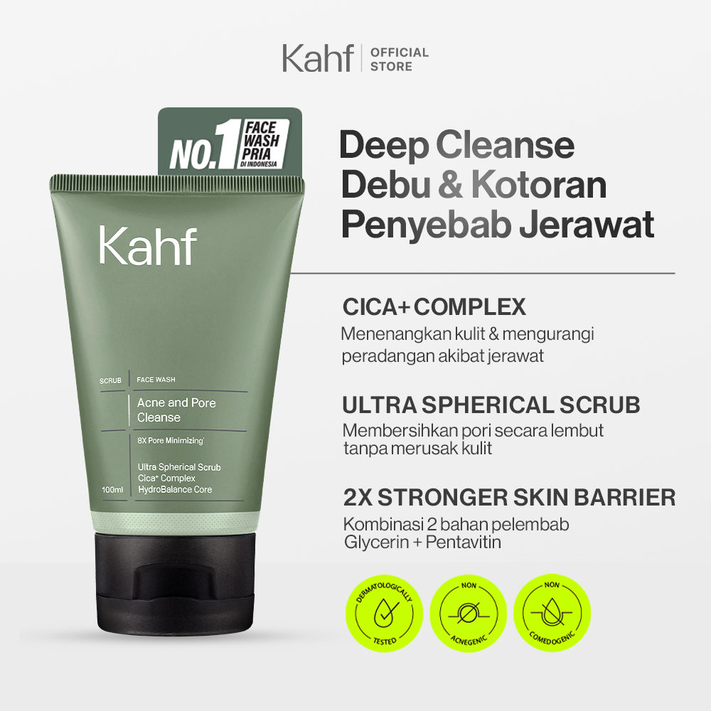 NEW LOOK BETTER FORMULA Kahf Face Wash Acne and Pore Cleanse Scrub 100 ml - Sabun Cuci Muka Pria den