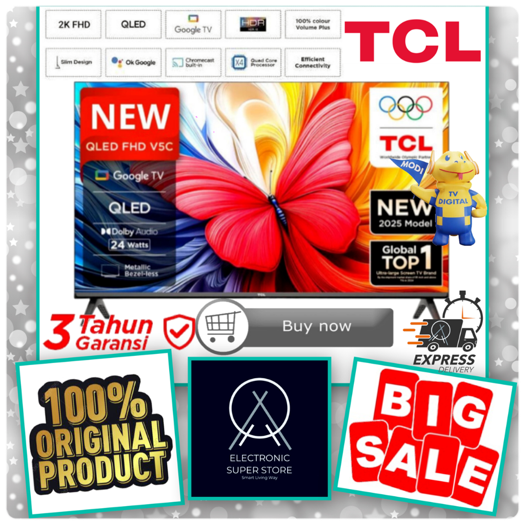 TCL QLED 32V5C 32-V5C 32 V5C GOOGLE SMART TV FHD FRAMELESS TCL QLED 32INCH HDR10 TCL TV DOLBY AUDIO 