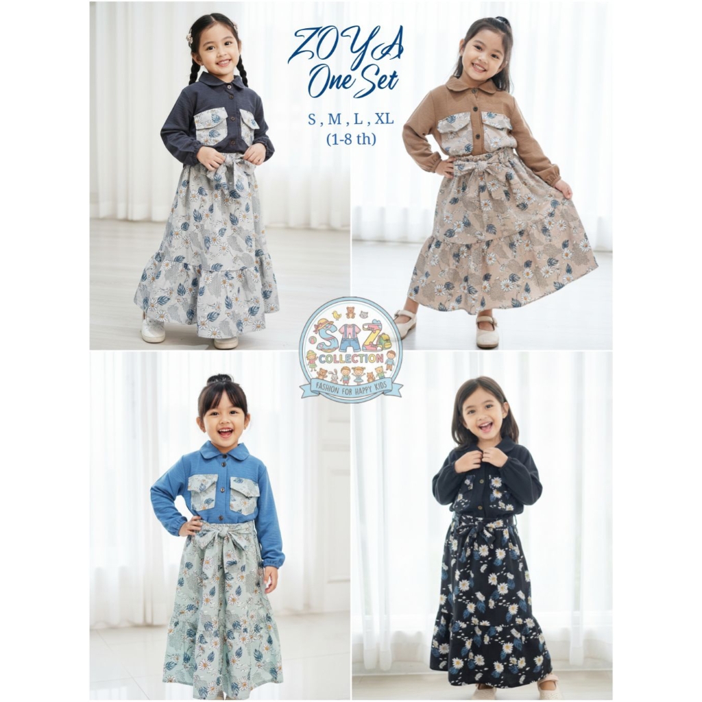 ZOYA ONESET/ Setelan rok anak perempuan/ setelan baju bunga / setelan anak cantik