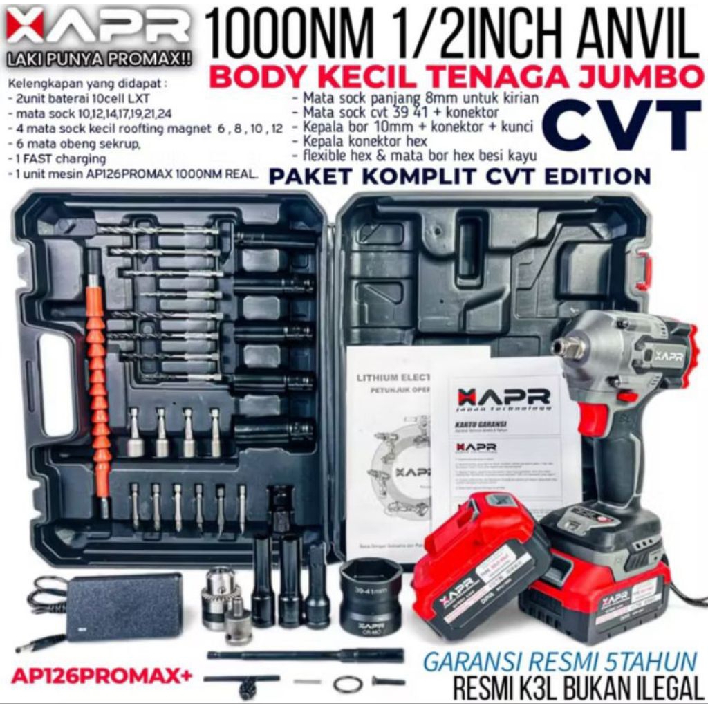 IMPACT WRENCH APR AP126PROMAX+ CVT 1000NM MESIN BUKA BAUT MOBIL MOTOR APR AP126PROMAX+ CVT EDITION 1