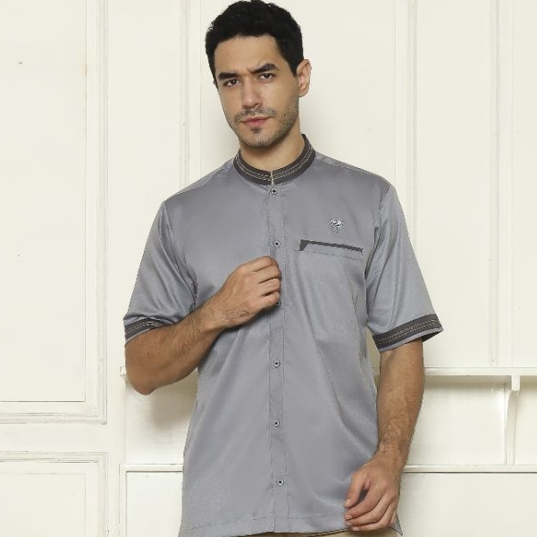 PRATTAMA Baju Koko Dewasa Lengan Pendek Warna Silver
