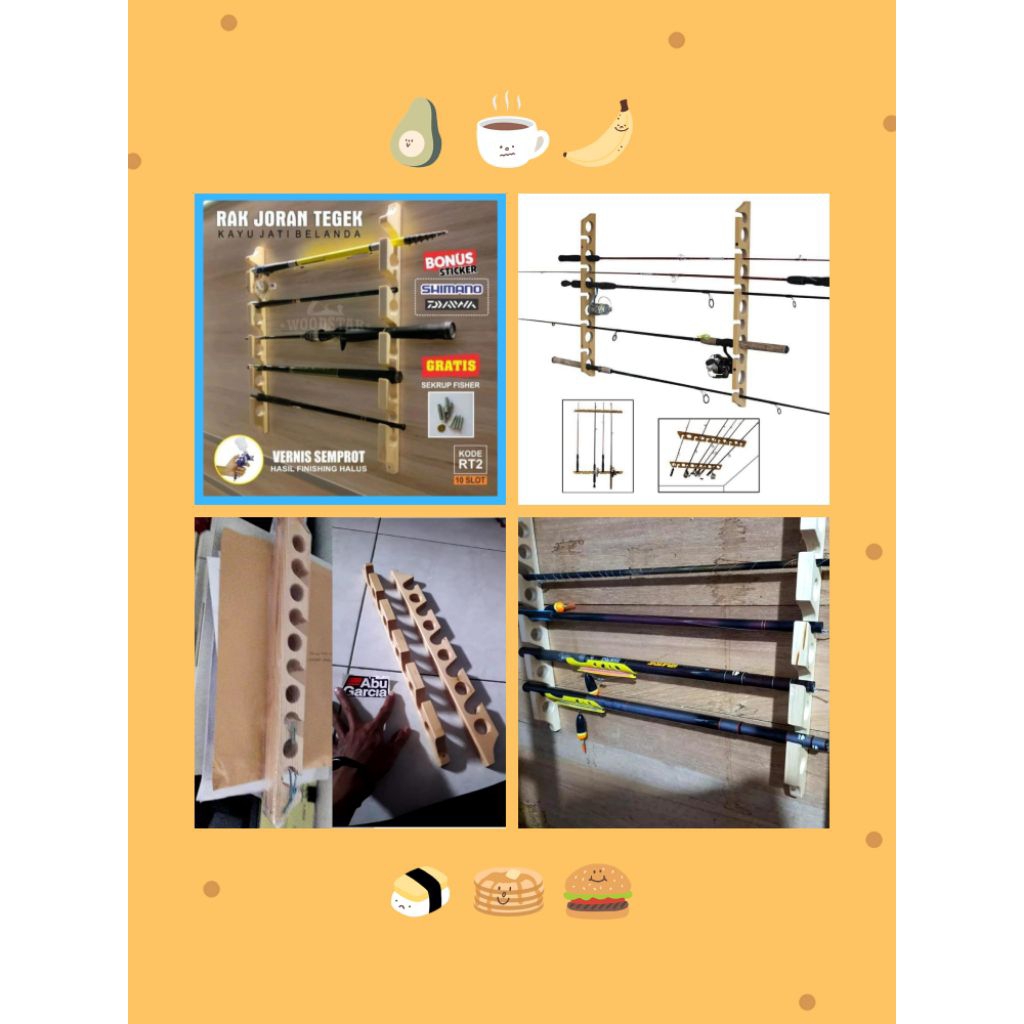 Rak Joran Tegak Kayu / Rak Joran Pancing Dinding Tegak / Rak Joran Kayu