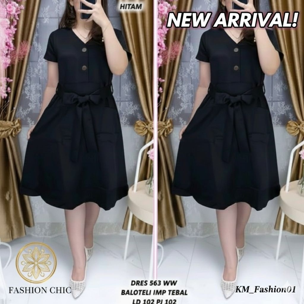 Dress Wanita Hitam Polos Bahan Premium Adem Nyaman Terbaru / Dress Midi Polos Viral