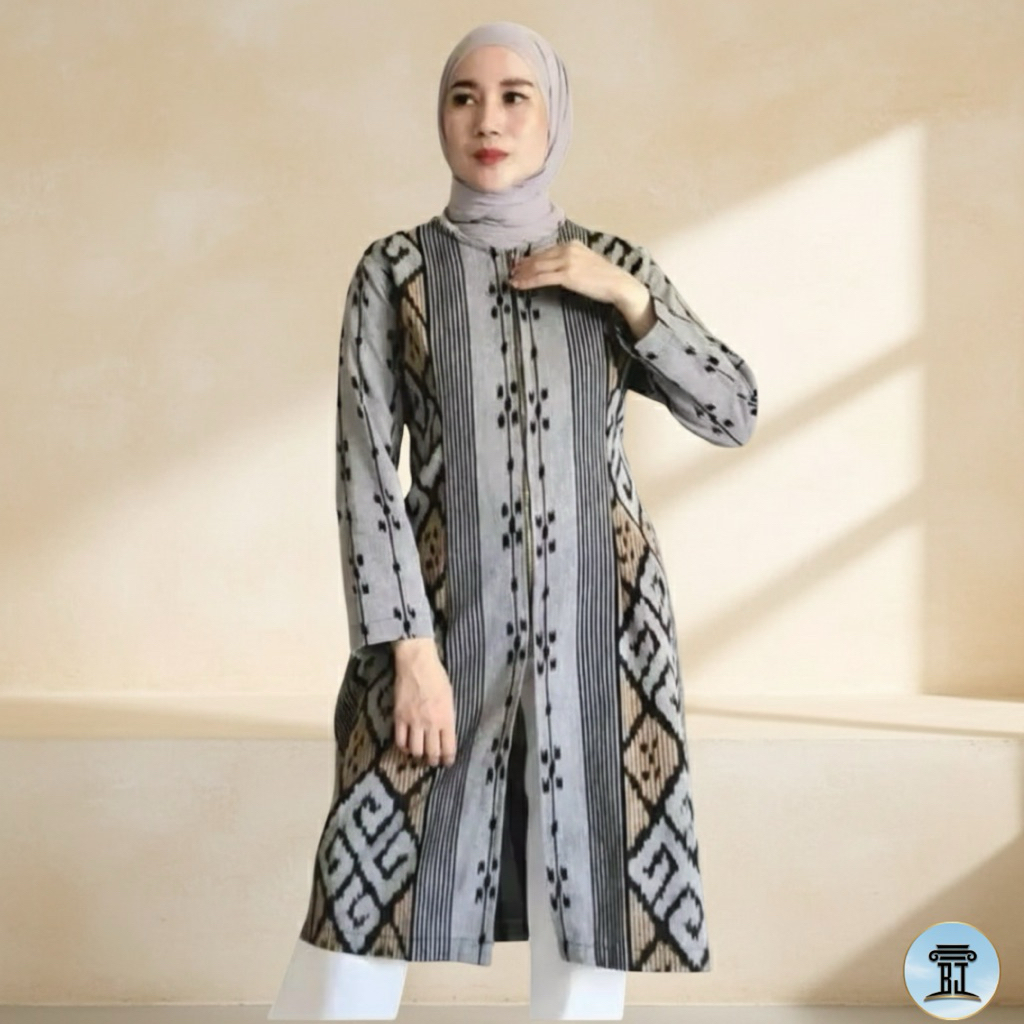 Ready Tunik Tenun Blanket Troso Jepara Abu-abu