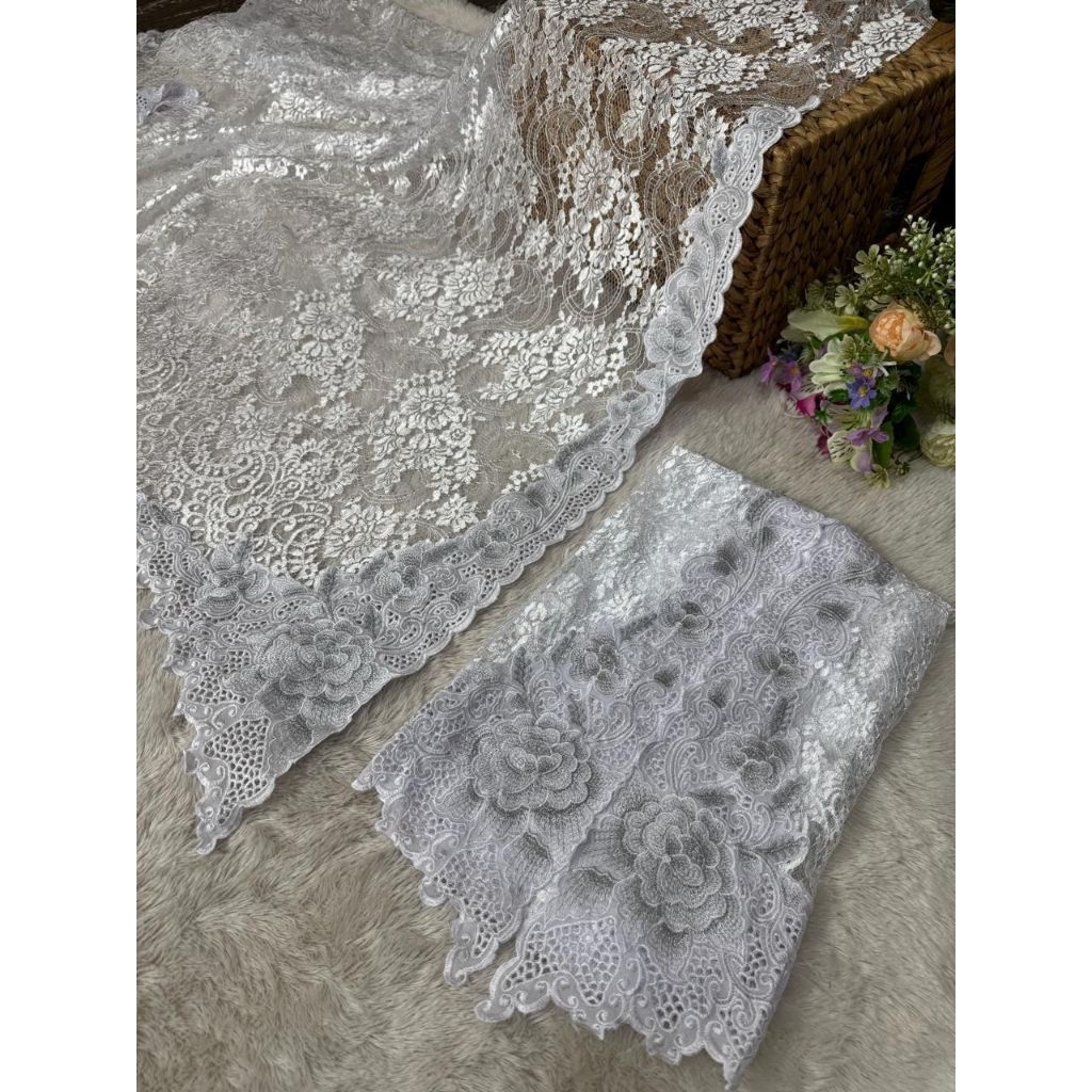 Kain Kebaya bordir brokat premium ukuran 1,5M kebaya wanita Bali warna putih