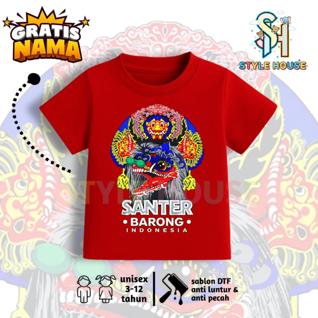Kaos Anak Santer Barong Indonesia GWSM Baju Anak Anak Bahan Adem Lembut Usia 3-12 Tahun