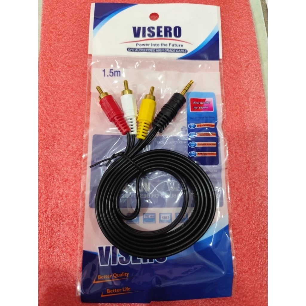 VISERO Kabel Jack Audio 3.5mm to 3 RCA Kabel AV Audio Video Jack 3.5mm ke RCA TV DVD Speaker AV005