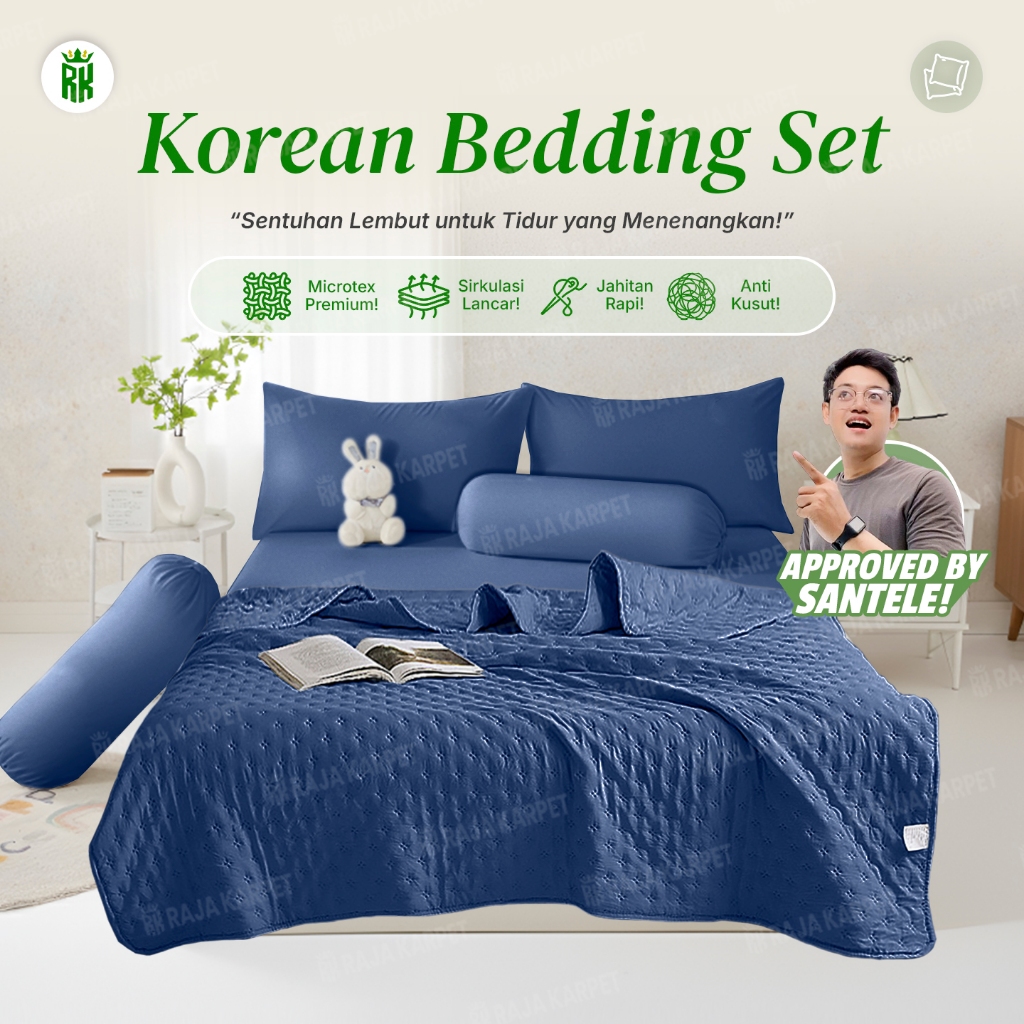 RAJA X SANTELE Set Selimut Sprei Korean Set Selimut Sprei Set Sarung Bantal Guling Polos Microtex