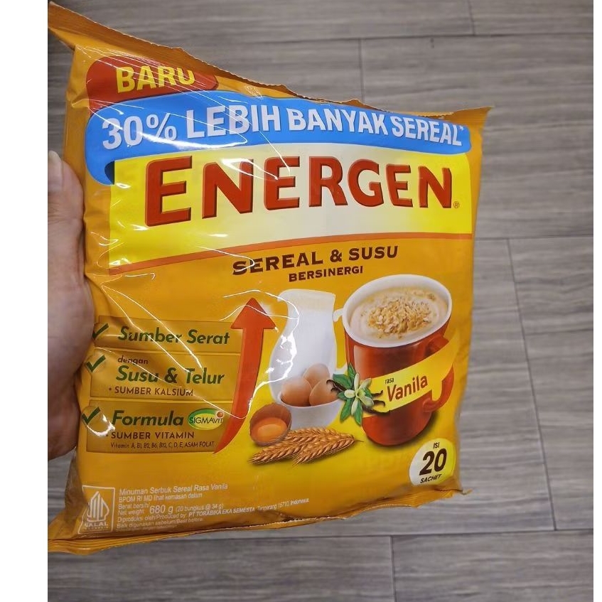 Energen Minuman Sereal & Susu Energik Rasa Vanila Kacang Hijau dan Coklat Isi 20 Sachet Lezat Prakti