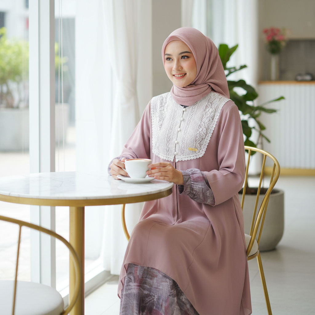 MUTIA DRESS | GAMIS MATT RAYON MOTIF PREMIUM MIX CERUTY OUTER DAN BROKAT DADA