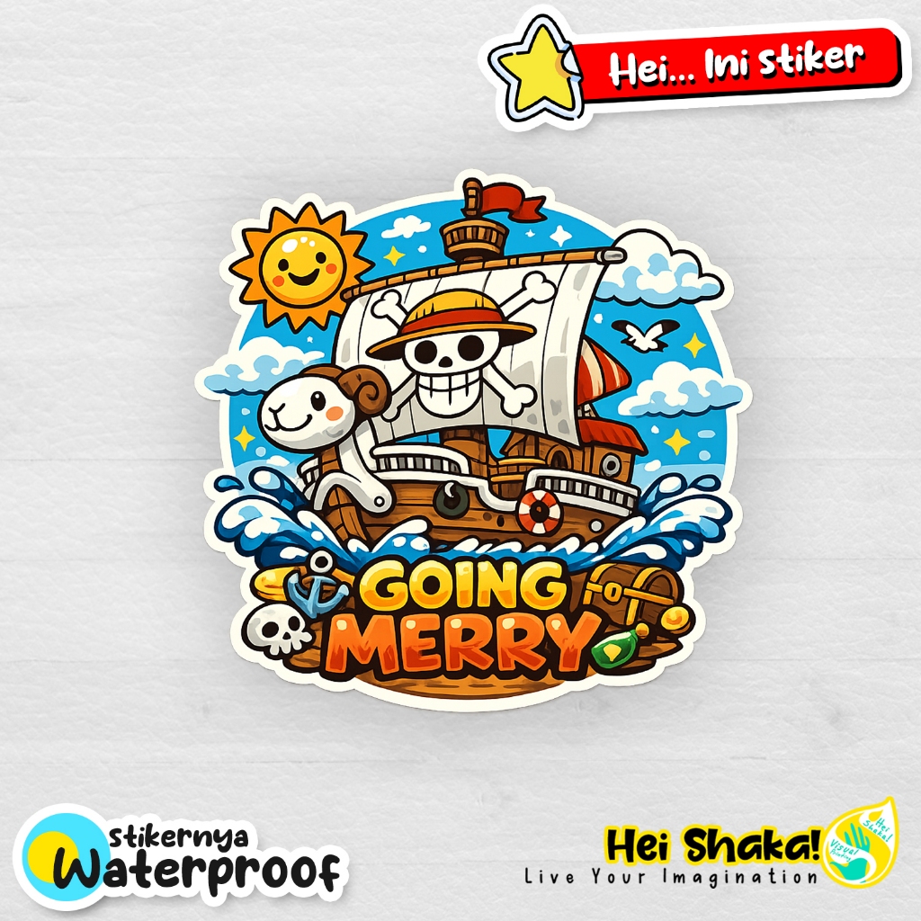 Stiker One Piece Going Merry Sticker Mugiwara Bahan Vinyl Anti Air